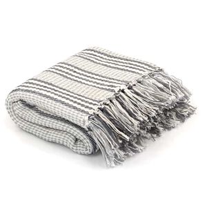 vidaXL plaid 125x150 cm bomuld stribet gr&aring; og hvid