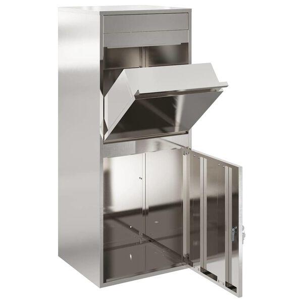 vidaXL Pakke drop boks med d&oslash;r S&oslash;lv 47,5 x 38 x 59 cm Rustfrit st&aring;l