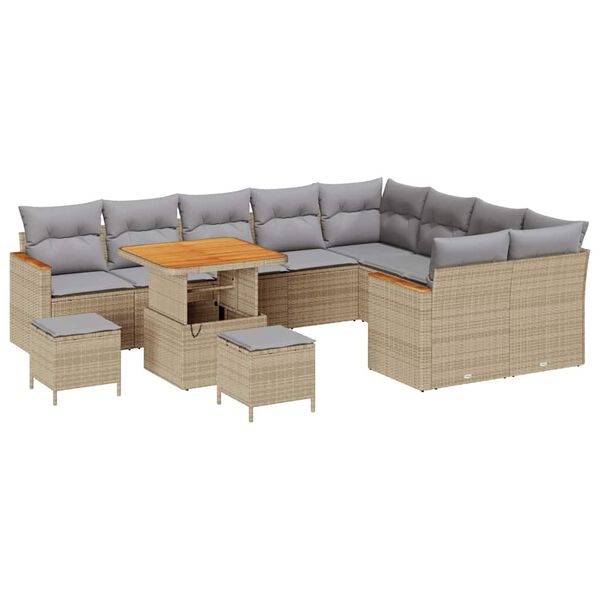 vidaXL Havesofa S&aelig;t med pude med opbevaring 12 pcs Beige Poly Rattan