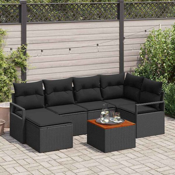 vidaXL Havesofa S&aelig;t med pude 7 pcs Sort polyrattan