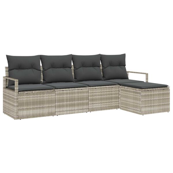 vidaXL Sofa S&aelig;t med pude 5 pcs Lysegr&aring; polyrattan