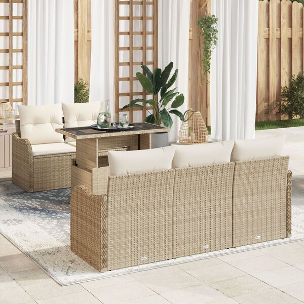 vidaXL Havesofa S&aelig;t med pude med pude 6 pcs Beige Poly Rattan