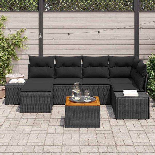 vidaXL Havesofa S&aelig;t med pude 7 pcs Sort polyrattan