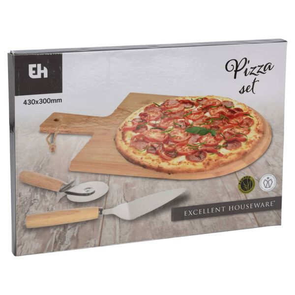 Excellent Houseware pizzask&aelig;res&aelig;t i 3 dele 43x30 cm bambus