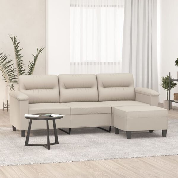 vidaXL 3-personers sofa med fodskammel 180 cm mikrofiberstof creme