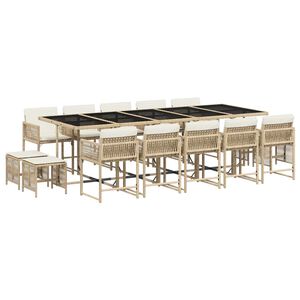 vidaXL spisebordss&aelig;t til haven 15 dele med hynder polyrattan beige