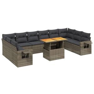 vidaXL lounges&aelig;t til haven 11 dele med hynder polyrattan gr&aring;