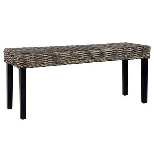 vidaXL b&aelig;nk 110 cm naturlig kubu-rattan massivt mahognitr&aelig; sort