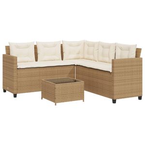vidaXL havesofa med bord og hynder L-formet polyrattan beige
