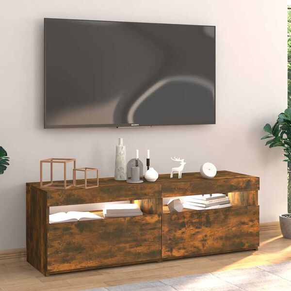 vidaXL tv-bord med LED-lys 120x35x40 cm røget eg