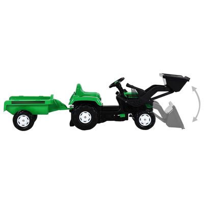 vidaXL traktor med pedaler og anhænger + læsser til børn grøn og sort