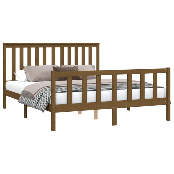 vidaXL sengeramme med sengegavl 150x200 cm kingsize massivt fyr brun