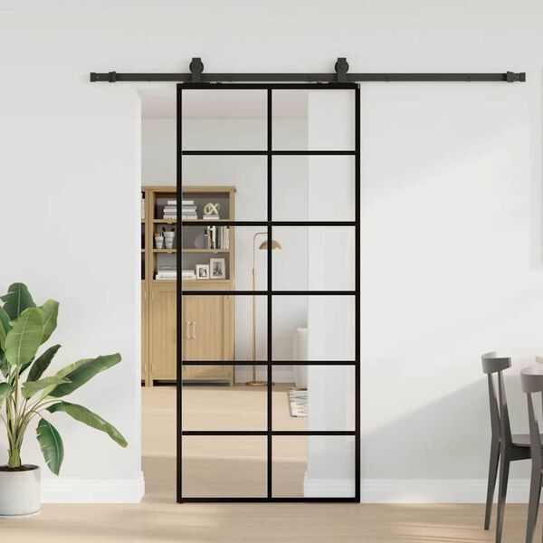 vidaXL skyded&oslash;r med hardwares&aelig;t 90x205 cm ESG glas sort