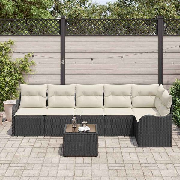 vidaXL Havesofa S&aelig;t med pude med opbevaring 7 pcs Brun Poly rattan