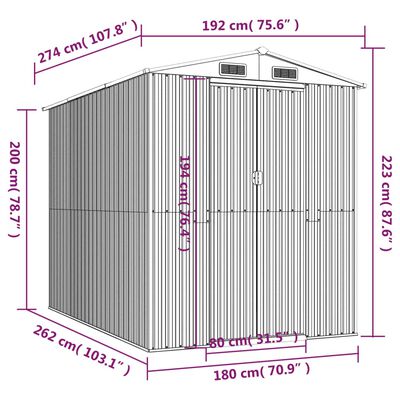 vidaXL haveskur 192x274x223 cm galvaniseret stål antracitgrå