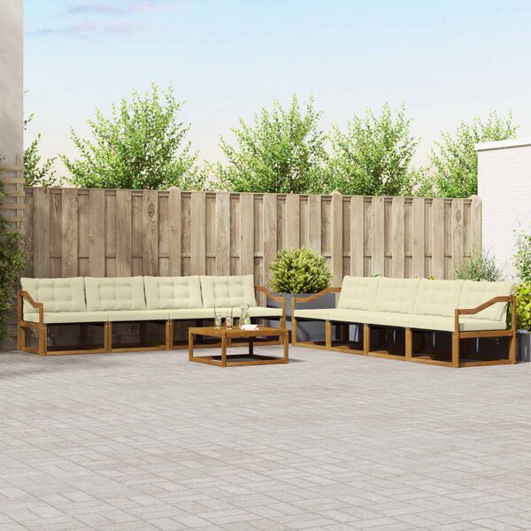 vidaXL Udend&oslash;rs sofagruppe med pude 9 pcs Naturlig og Fl&oslash;de