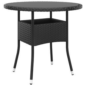 vidaXL havebord &Oslash;80x75 cm h&aelig;rdet glas og polyrattan sort