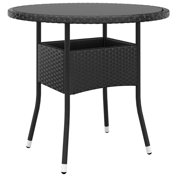 vidaXL havebord Ø80x75 cm hærdet glas og polyrattan sort