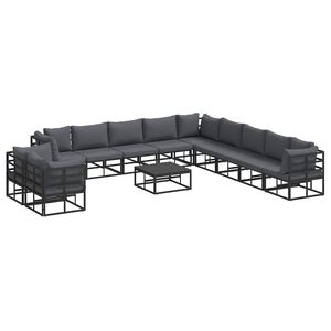 vidaXL Havesofa S&aelig;t med pude 12 pcs Sort Aluminium