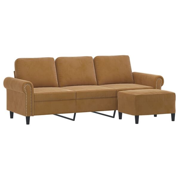 vidaXL 3-personers sofa med fodskammel 180 cm velour brun