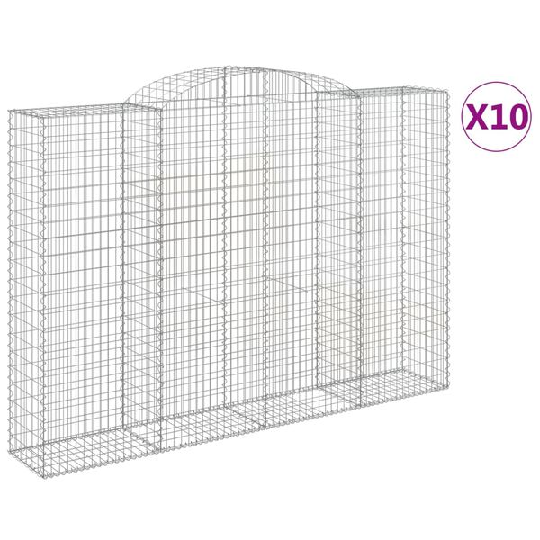 vidaXL buede gabionkurve 10 stk. 300x50x200/220 cm galvaniseret jern