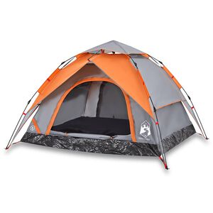 vidaXL 3-personers campingtelt kuppel quick-release gr&aring; og orange