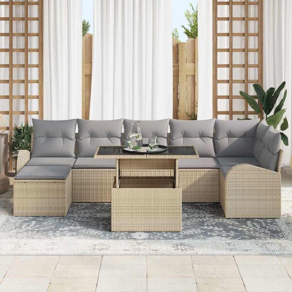 vidaXL Havesofa S&aelig;t med pude med opbevaring 8 pcs Beige Poly rattan