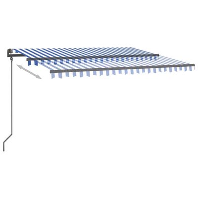 vidaXL markise m. LED-lys 4x3 m manuel betjening blå og hvid