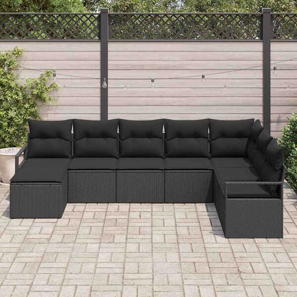 vidaXL Havesofa Sæt 8 pcs Sort Poly rattan