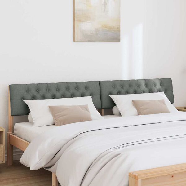 vidaXL Polstret sengegavl M&oslash;rkegr&aring; 200 cm Massiv fyrretr&aelig;