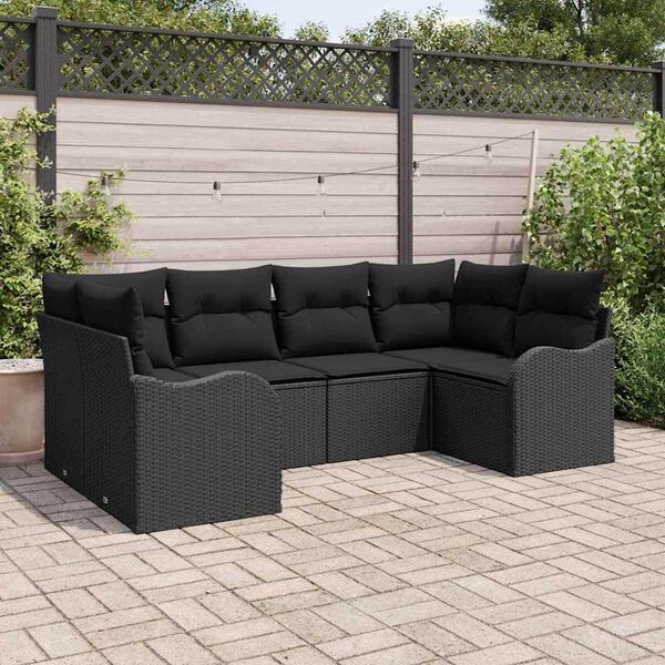 vidaXL Havesofa S&aelig;t med pude 6 pcs Sort Poly rattan