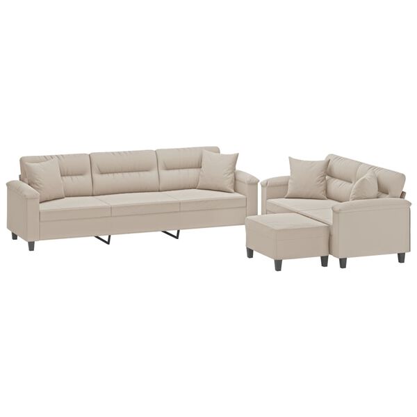 vidaXL sofas&aelig;t 3 dele med puder mikrofiberstof cremefarvet