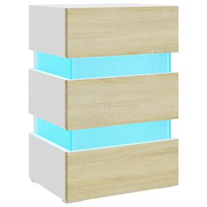 vidaXL sengebord med LED 45x35x67 cm konstrueret tr&aelig; hvid og sonoma-eg