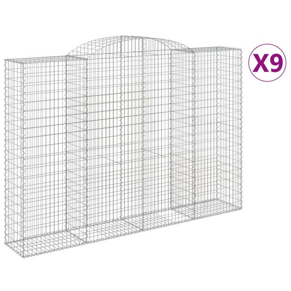 vidaXL buede gabionkurve 9 stk. 300x50x200/220 cm galvaniseret jern