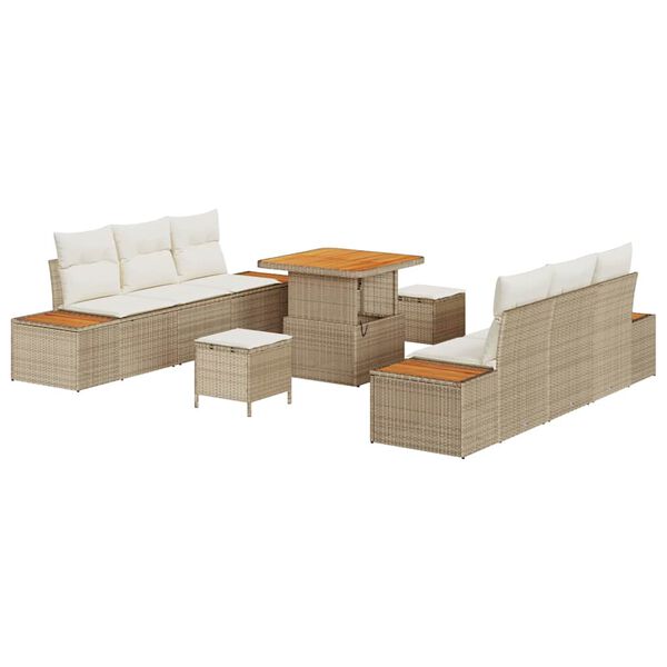 vidaXL Havesofa S&aelig;t med pude med opbevaring 9 pcs Beige Poly rattan