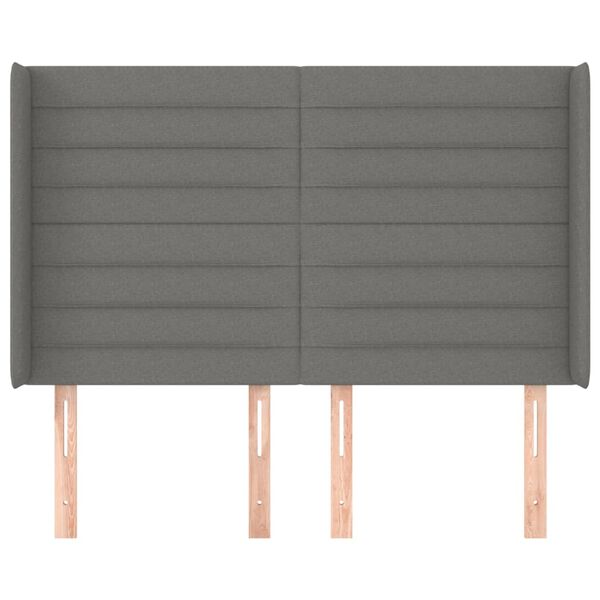 vidaXL sengegavl med kanter 147x16x118/128 cm stof m&oslash;rkegr&aring;