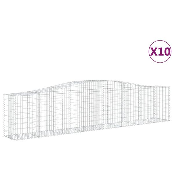 vidaXL buede gabionkurve 10 stk. 400x50x80/100 cm galvaniseret jern