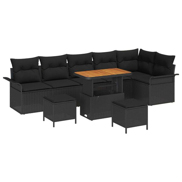 vidaXL Havesofa S&aelig;t med pude 9 pcs Sort polyrattan
