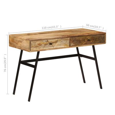 vidaXL skrivebord med skuffer massivt mangotræ 110 x 50 x 76 cm