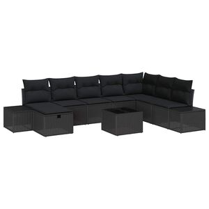vidaXL Havesofa S&aelig;t med pude 9 pcs Sort polyrattan