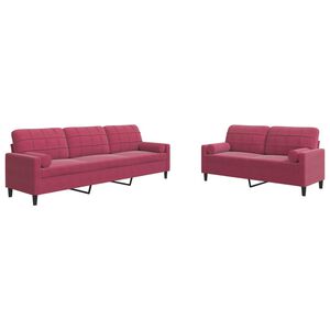vidaXL sofas&aelig;t 2 dele med hynder og bolsterpuder velour vinr&oslash;d