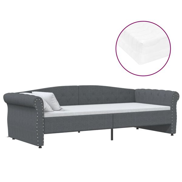 vidaXL daybed med madras og USB 90x200 cm stof m&oslash;rkegr&aring;