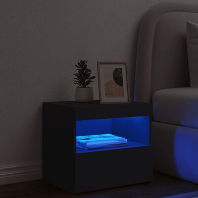 vidaxL sengebord med LED-lys 50x40x45 cm sort