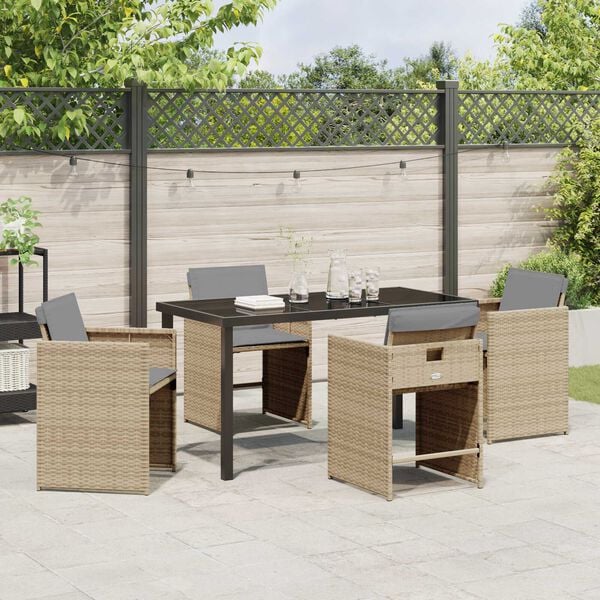 vidaXL Have Spisebordss&aelig;t 5 pcs Beige polyrattan