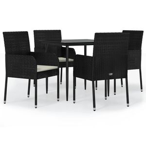 vidaXL spisebordss&aelig;t til haven 5 dele med hynder polyrattan sort