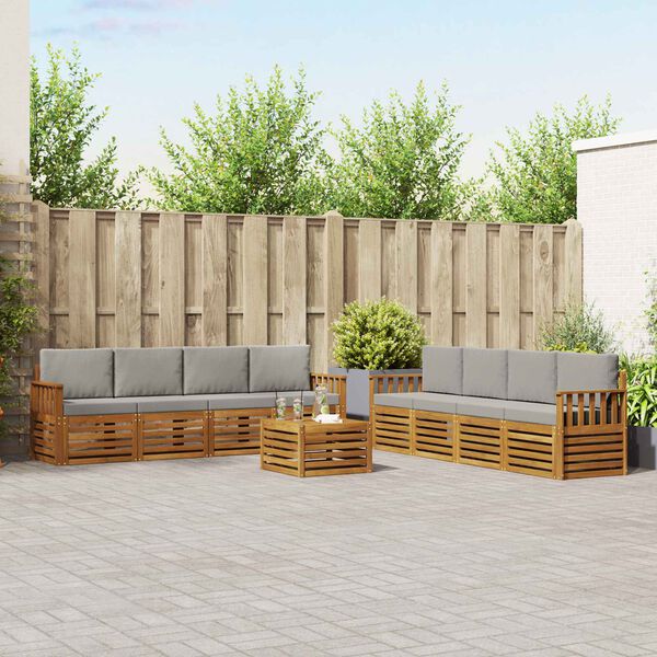 vidaXL Sofas&aelig;t med pude 9 pcs Naturlig og Lys Gr&aring; Massivt Akacietr&aelig;