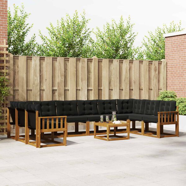 vidaXL Udend&oslash;rs sofagruppe med pude 11 pcs Naturlig og sort