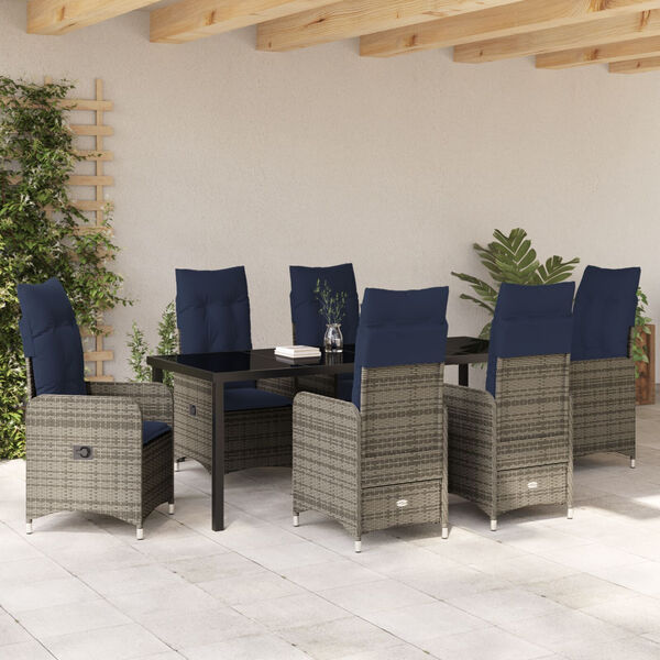 vidaXL Have Spisebordss&aelig;t med pude 7 pcs Sort Poly rattan