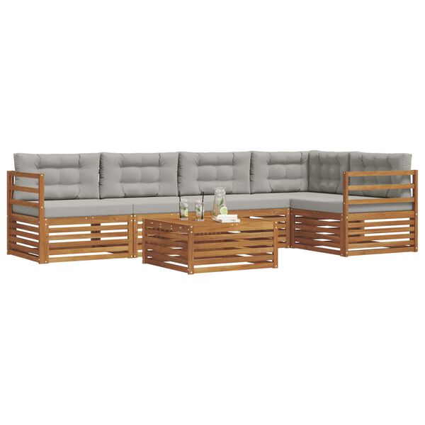 vidaXL Udend&oslash;rs sofagruppe 6 pcs Naturlig og Lys Gr&aring; Massivt Akacietr&aelig;