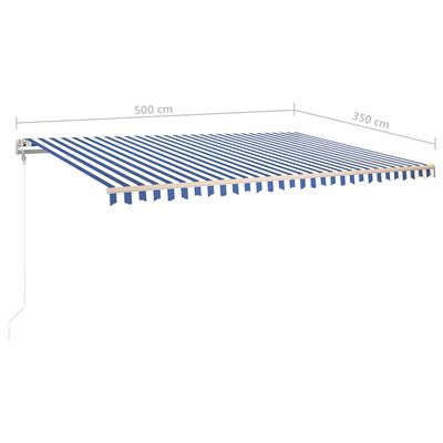 vidaXL markise med LED-lys 5x3,5 m manuel betjening blå og hvid